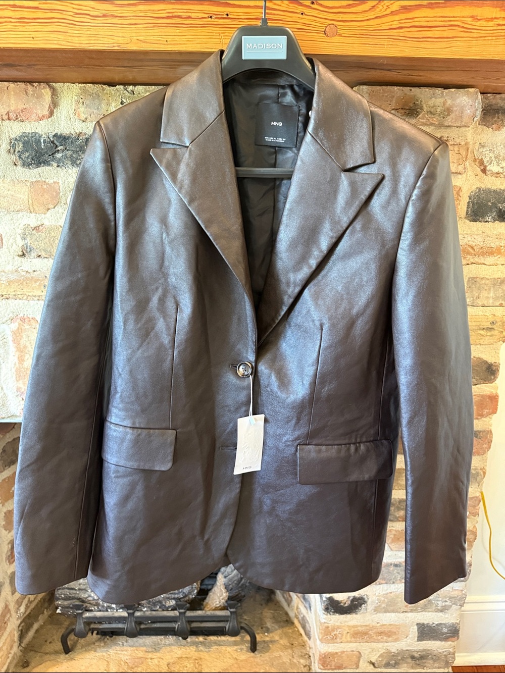Mango Blazer Rimmel Brown Faux-Leather Blazer XL